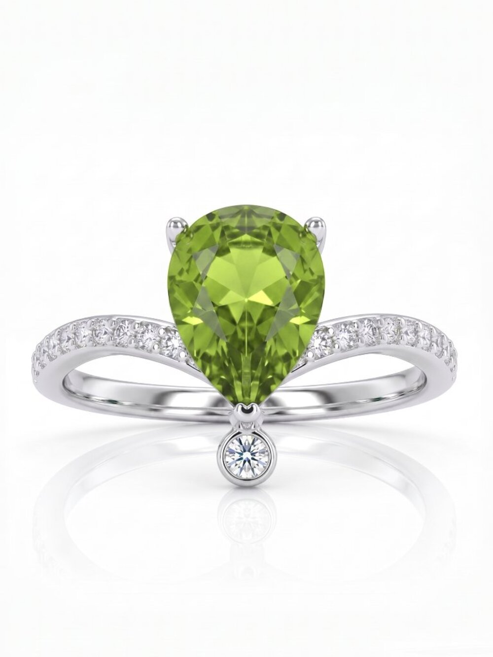 Green Peridot  Pear ring, size 8, 925 Sterling Silver